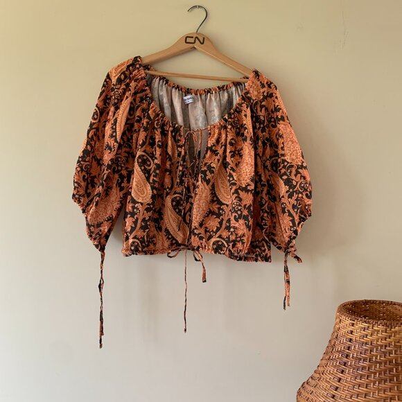 Charlie Holiday Linen Cotton Blend Top - Adjustable Boho Shirt Size 2 - Picture 5 of 5